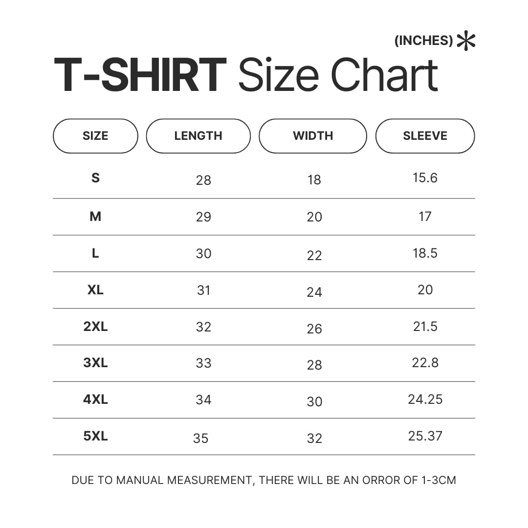 T shirt Size Chart - Iván Cornejo Shop